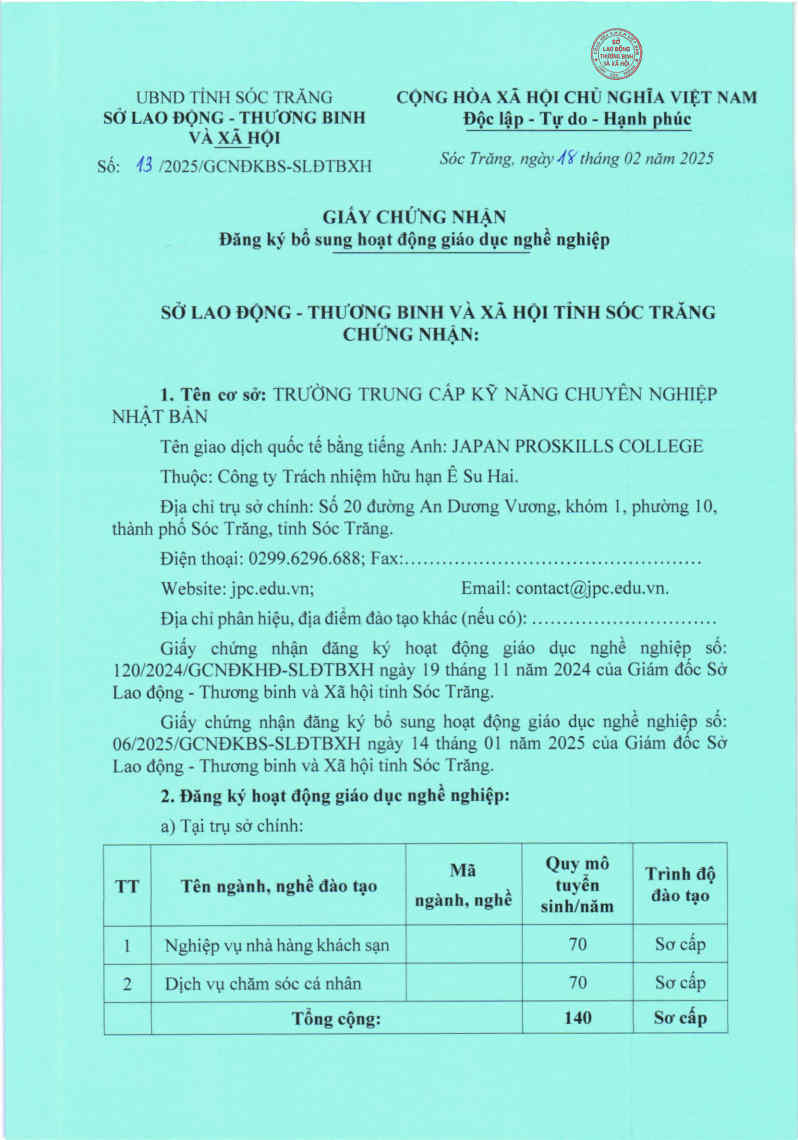 Trường Trung cấp Kỹ năng Chuyên nghiệp Nhật Bản