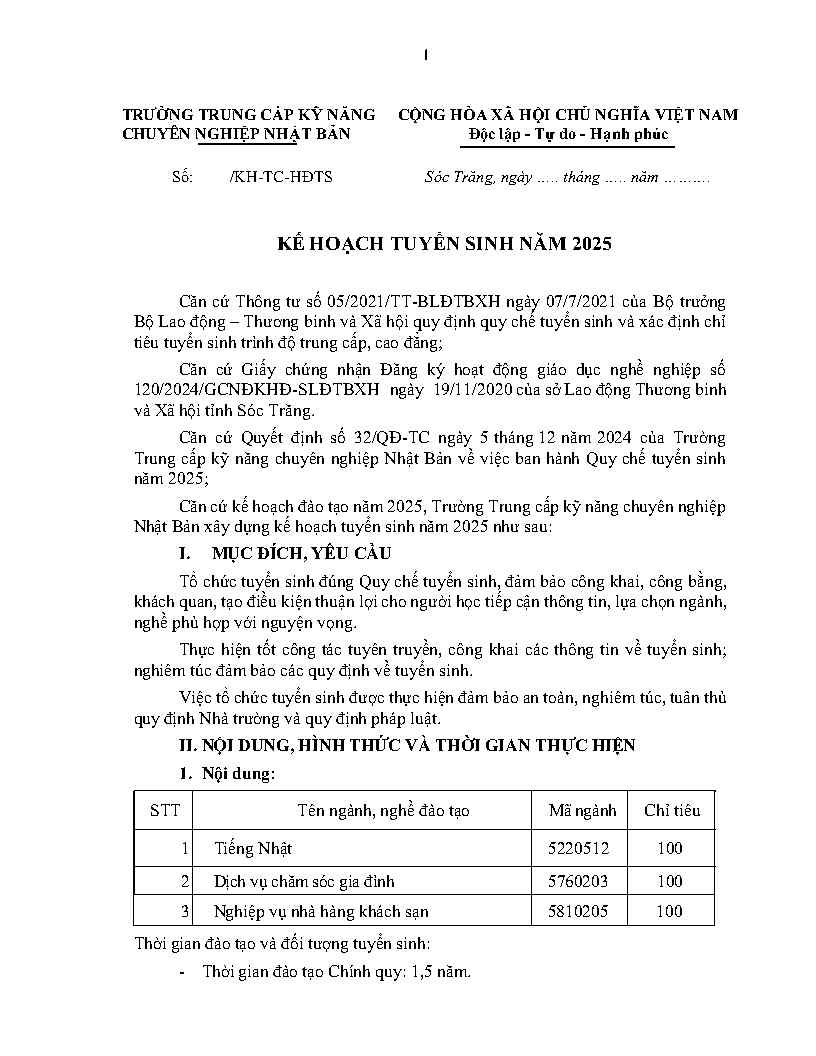 Trường Trung cấp Kỹ năng Chuyên nghiệp Nhật Bản