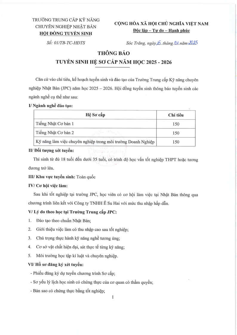 Trường Trung cấp Kỹ năng Chuyên nghiệp Nhật Bản