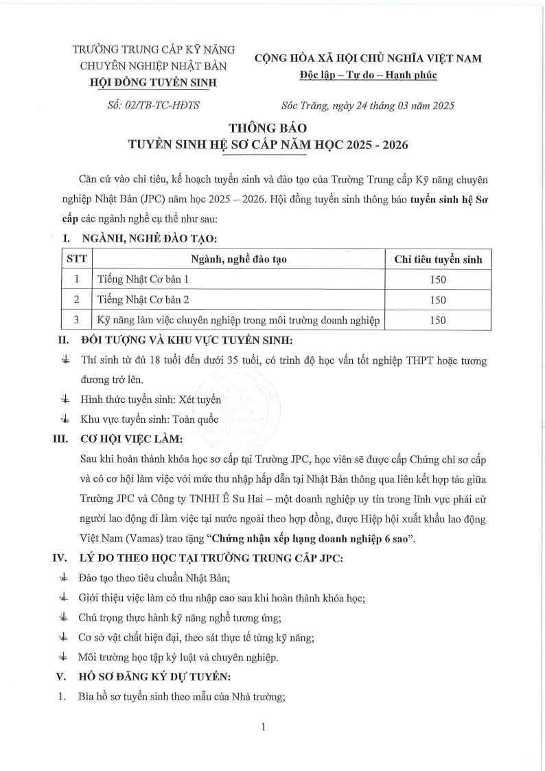 Trường Trung cấp Kỹ năng Chuyên nghiệp Nhật Bản