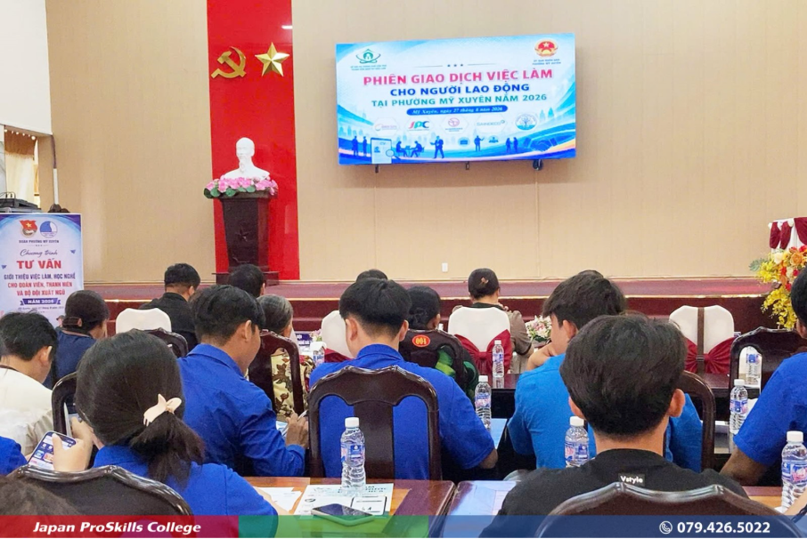 May be an image of one or more people and text that says '제드방큐 PHIÊN GIAO DICH VIEC LAM CHO NGƯỜI LAO ĐỘNG TẠI HƯỜNG MY XUYÊN NẮM 2026 JPC TƯ VAN '1ា ИBy TИEBC CNCHE HODOANVIÊN SNNMIEN 一 MAM3000 べナ Japan ProSkills College 田と製 Vatyle 079.426.5022' height='404' width='604' height='404' width='604' height='404