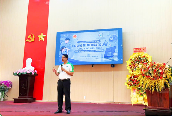 May be an image of dais and text that says 'ЛM ه AI CHUONGTRNHTDHAN ƯNGD DỤNG NINC UNGT ITU |TUE NHÂN TẠO AI NANG NANG CAOH HIỆU HIỀUS GrSU SUAT UCPE HaAи JPC PHƯỜNG MỸ XUYÊN, TP.CÂN TH6 Chương trình tập huẩn cho cán bộ, công nhắn viên chức 079.426.5022'' width='598' height='402' width='598' height='402' width='598' height='402' width='598' height='402' width='598' height='402' width='598' height='402
